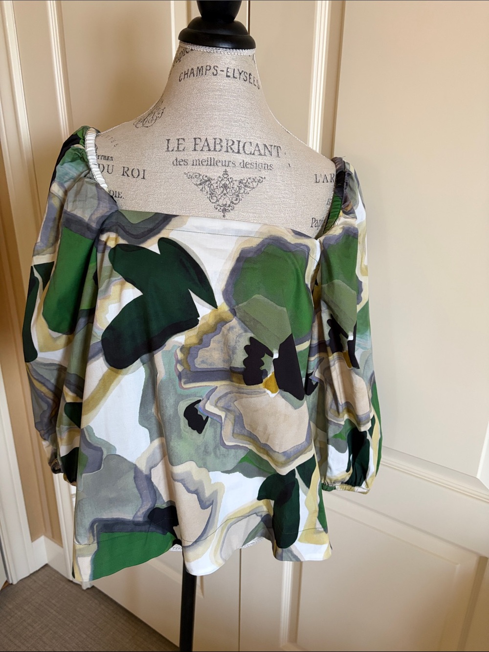 Marella by Max Mara Off-Shoulder Green Abstract Print Women's Top